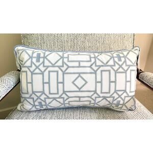 Southern Tide Embroidered Geometric Lumbar Throw Pillow Blue White 22x12 NWT